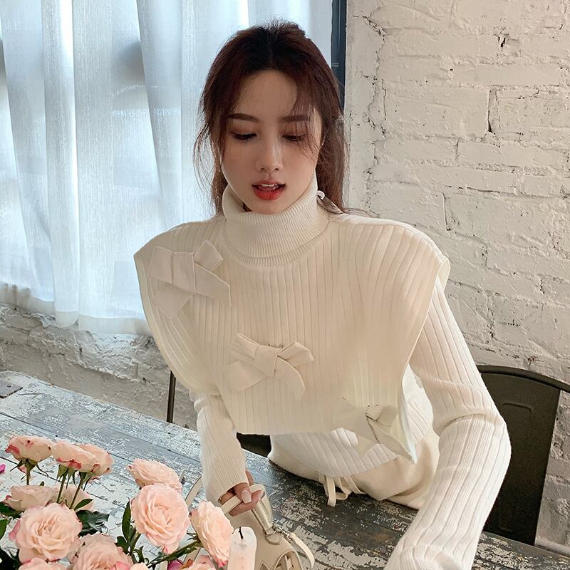 ニットシャツ リボンショートセーター レディーススプリングレッドトップス ロング 春物 ブラックストロベリース4758299222