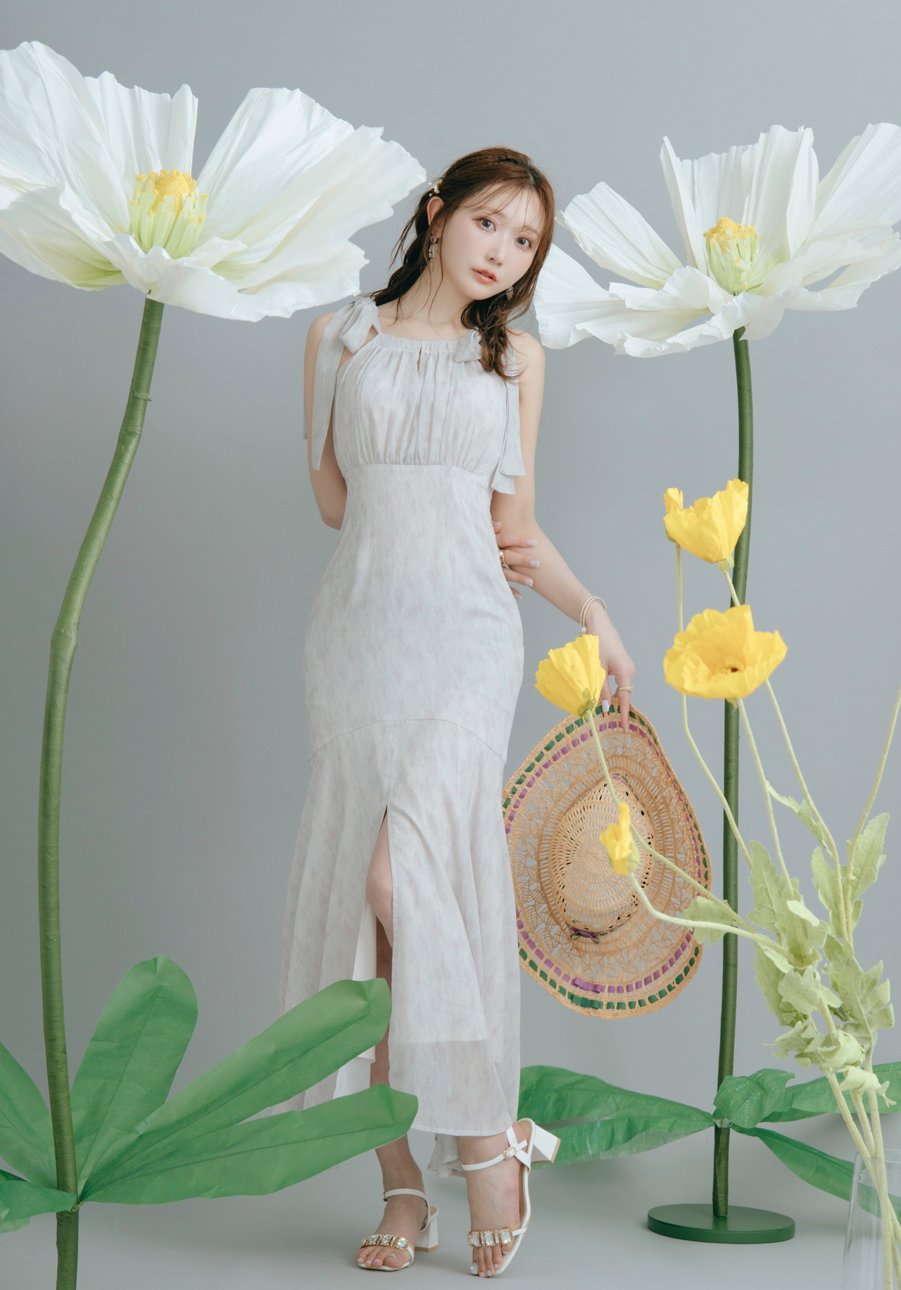 Blur Shoulder Ribbon Dress | Crayme,