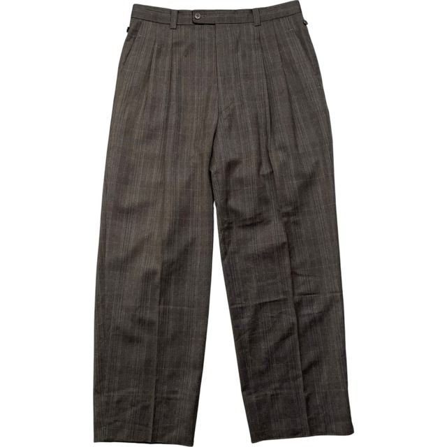 《実寸W32 L28》 Christian Dior スラックスパンツ チェック柄 ツータック ブラウン no.5915