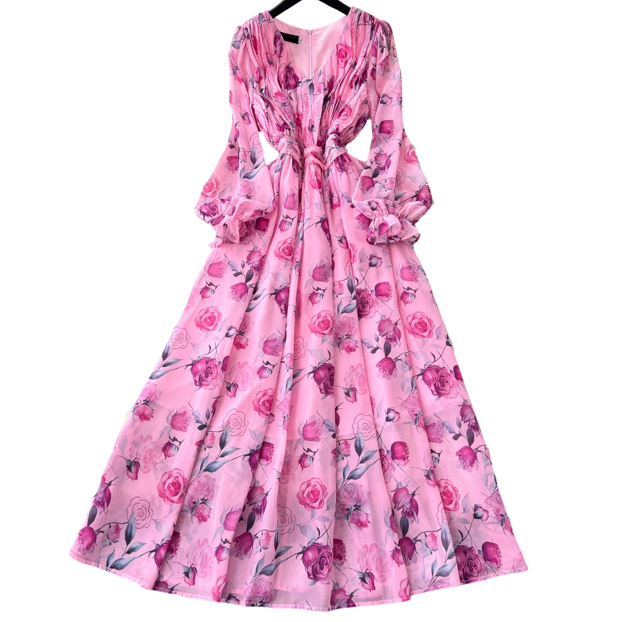 ロゼシフォンフローラルワンピース L1849