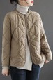 ラウンドカラー、キルティングショートダイヤモンドキルティングコットンコート、女性の冬用綿入りジャケット