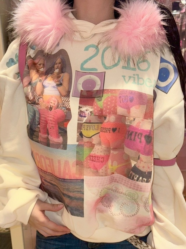 Printed 2016 Fur Hoodie  yellow y2k