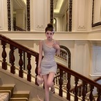 Diamond Chain Waist Strap Dress