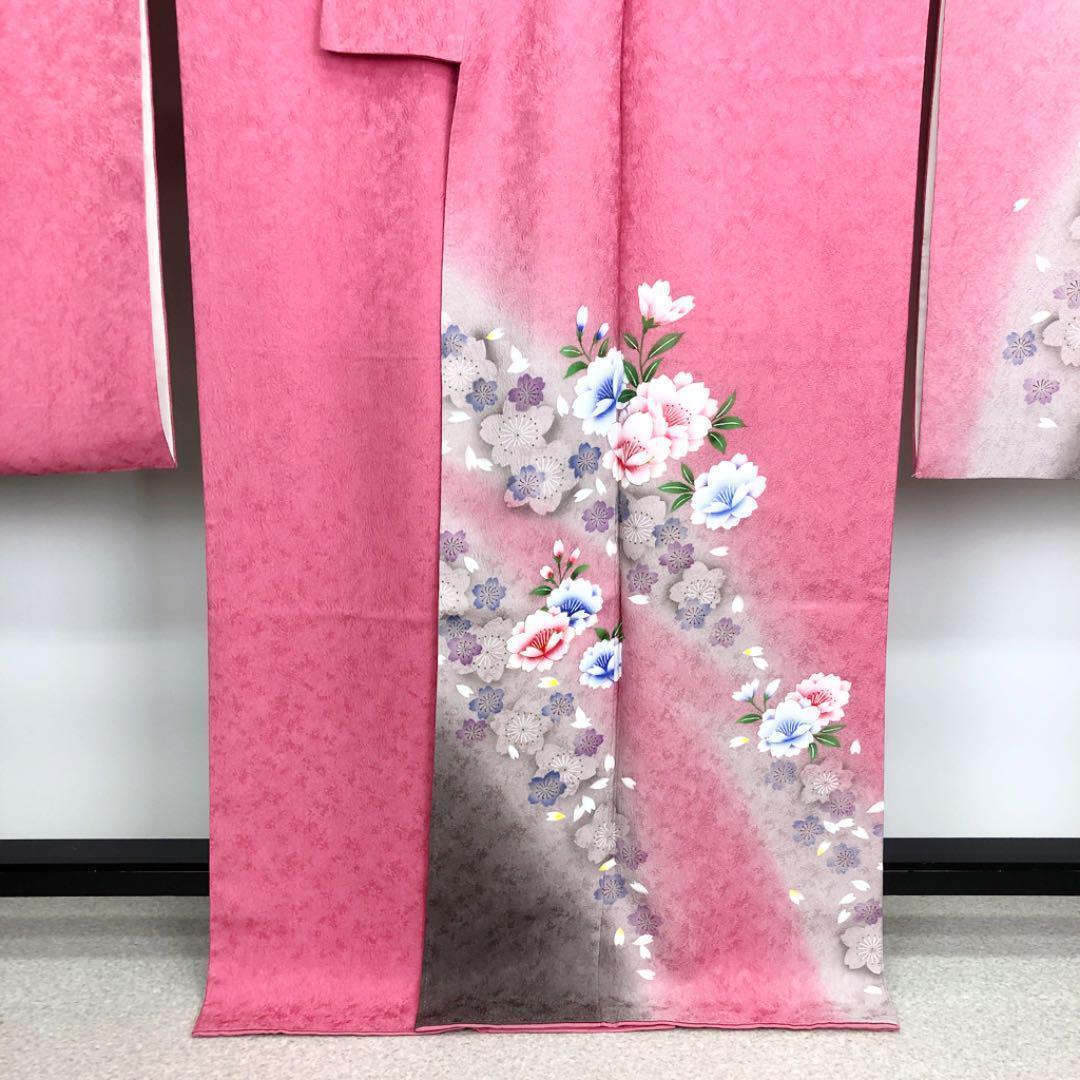 K-3116 振袖 美しい桜の花 花車 金駒刺繍 金通し 黒色 トールサイズ - 着物