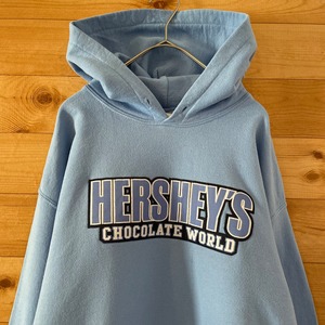 【GILDAN】ハーシーズ 企業ロゴ Hershey's チョコレート チョコミント 刺繍ロゴ スウェット プルオーバー フーディー M ハーシーカンパニー US古着