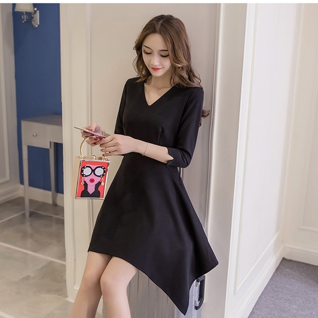 Vネック アシンメトリー ミニ丈 ワンピース