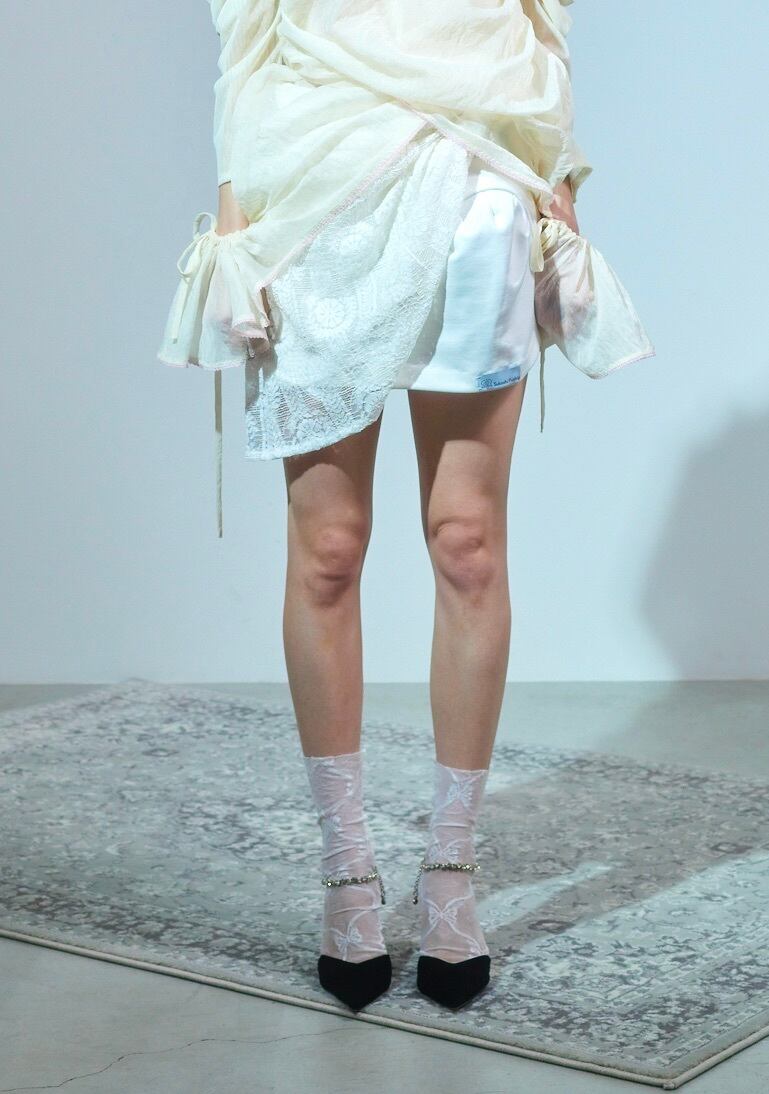 asymmetry balloon tight skirt - White