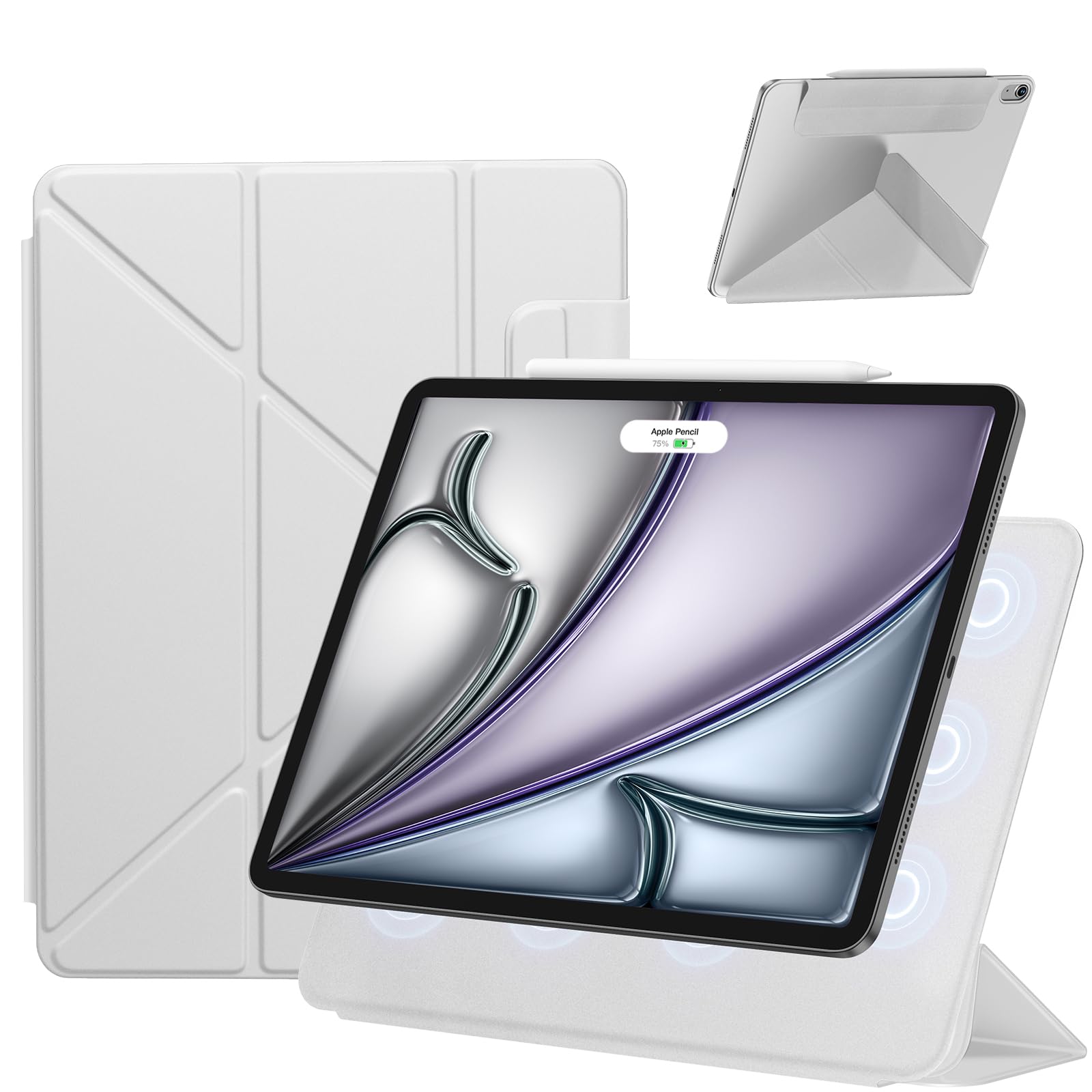 SANDUODD iPad Air 11インチ ケース M2/M3/M4 (2024/2025/2026、第6/7/8世代)/iPad Air 第5/4世代 (2022/2020)/iPad pro 11インチ ケース(2018)専用 横置&縦置 角度調整可能 三角形スタンド 強力マグネット吸着 Pencil対応 極薄 軽量 オートスリープ/ウェイク対応 (ライトグレー)