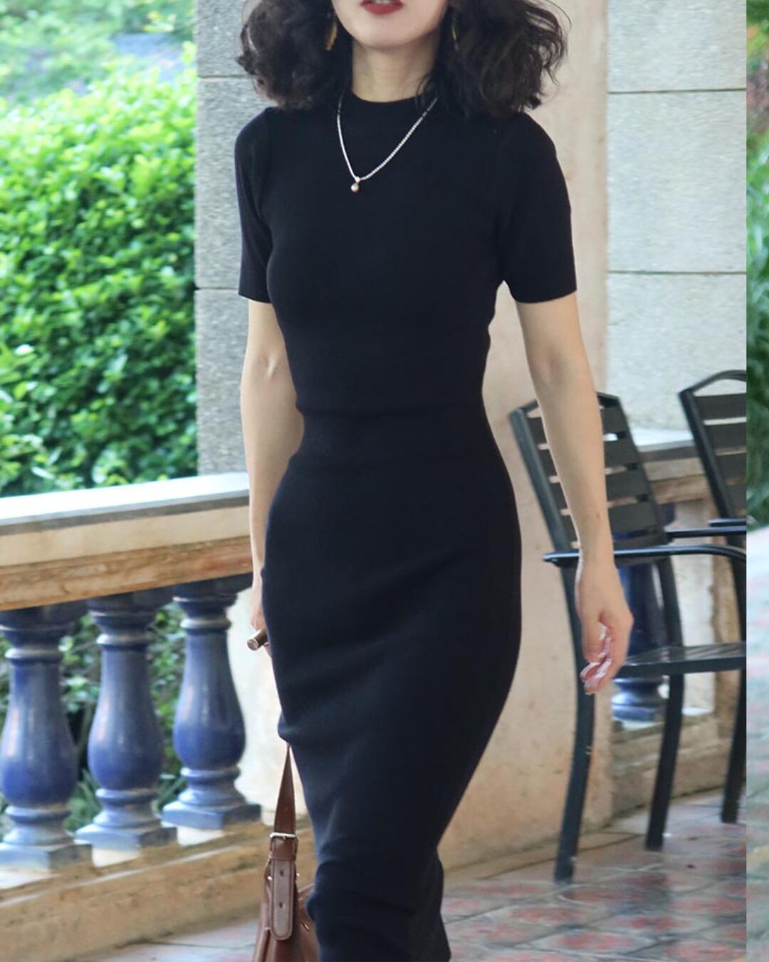 クラシックリブニット半袖ワンピース S25239