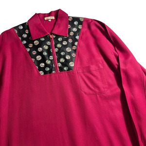vintage 1950’s black satin switching wool gabardine pullover shirt