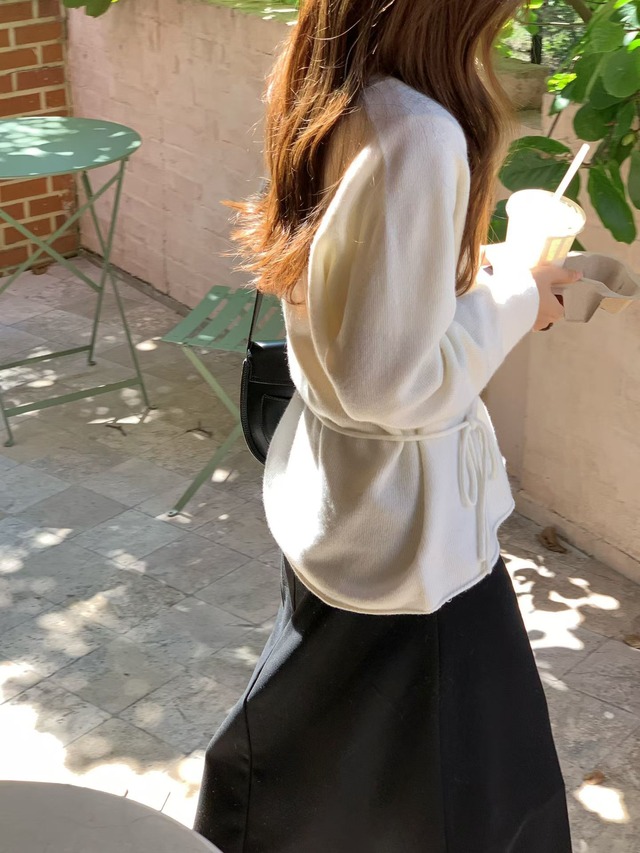 (予約) verveine / Row wholegament deep V-neck knit 3color