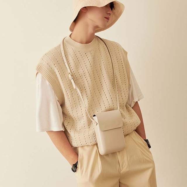 【韓国メンズファッション】透かし編みニットベスト きれいめカジュアル ベーシック シンプル BW2166