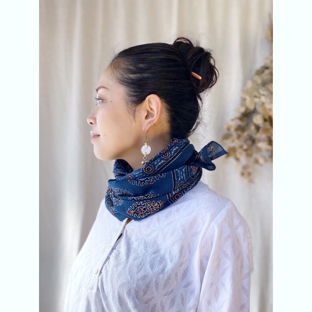 Ajrakh hand-blockprinted cotton stole アジラック コットン ハンド