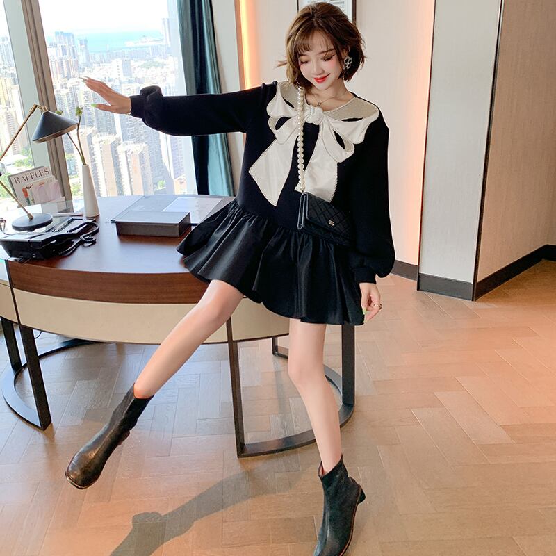 リボンセーター ラッフルドレス オータム 大人ガーリー スウィート キュート カジュアル 秋物 ステッチ MIUCO93101000396