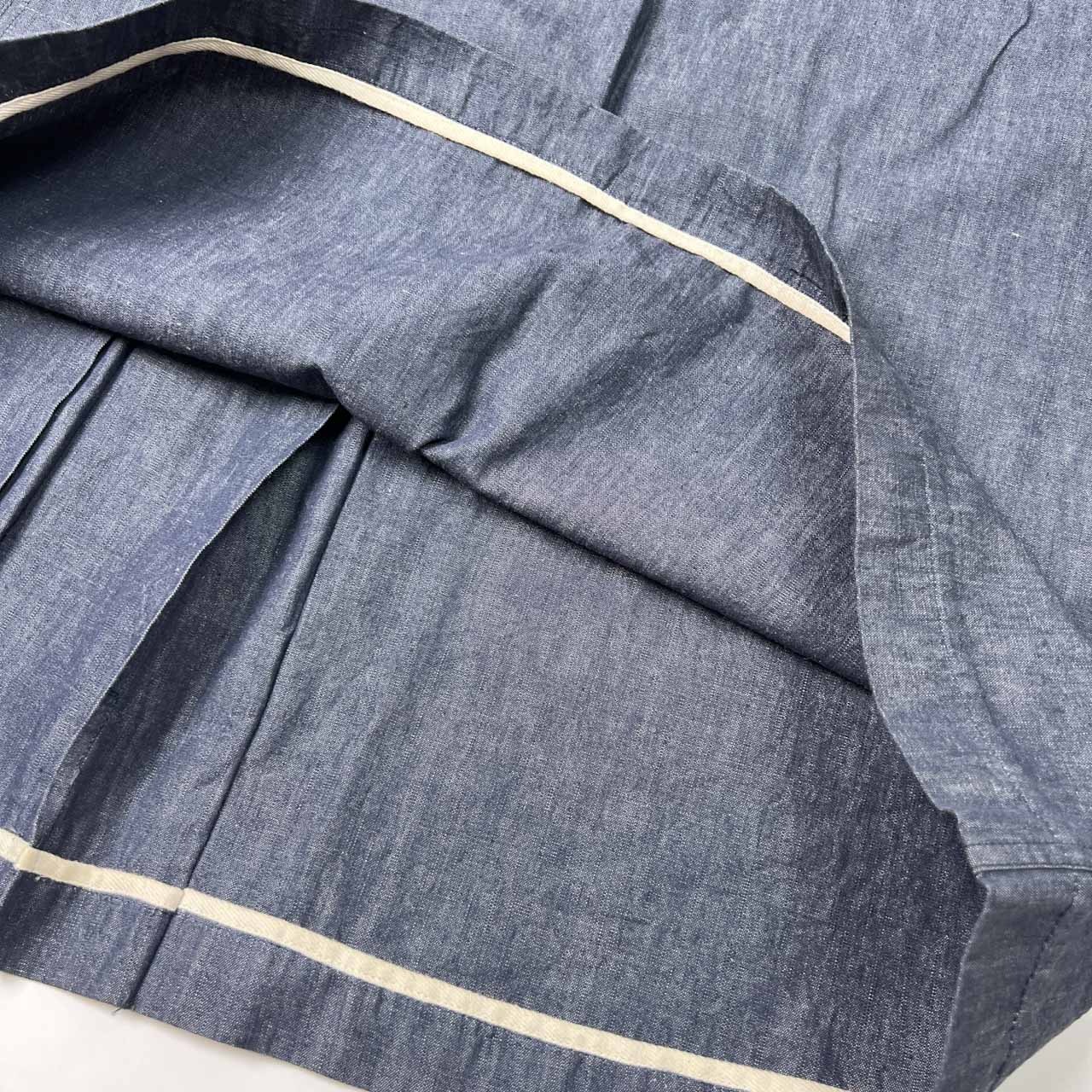 Plantation プランテーション リネン混 デニム系 プリーツ フレア ロング スカート サイズ M