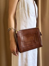 vintage brown leather square shoulder bag-5137-7