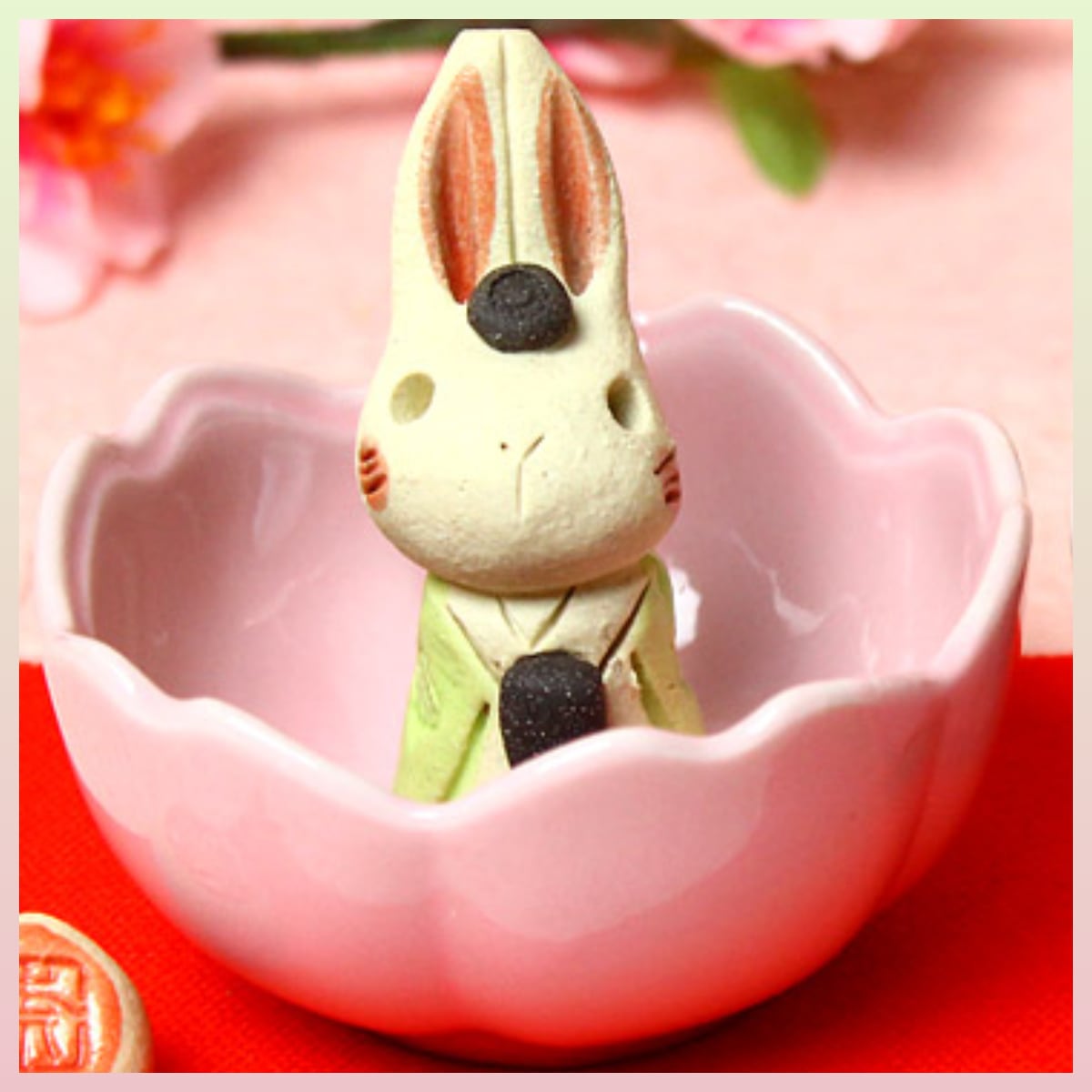 奈の花窯桜花うさぎ雛毛せん付 お雛様 | うさぎセレクトショップ森音