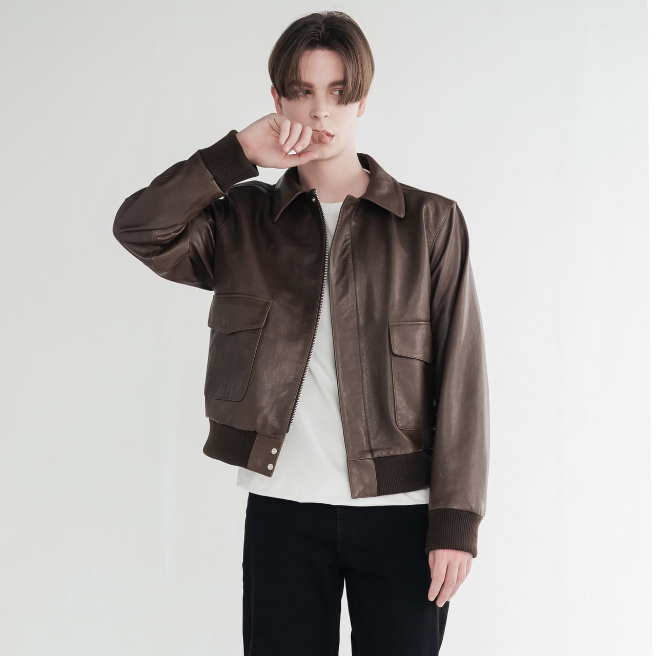 イタリア産ベジタブルラムレザー ツートンA2メンズフライトジャケット