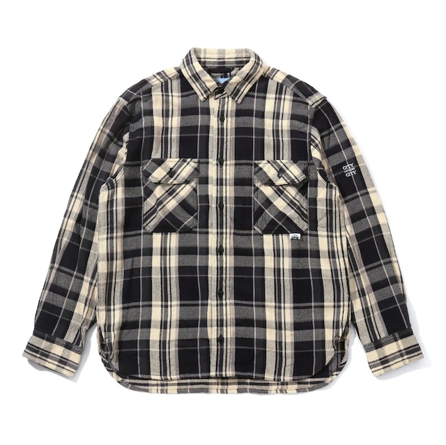 CITY COUNTRY CITY : Embroiderd Logo Cotton Twill Check Shirt  CCC-233W001 C/# Black Check SIZE L