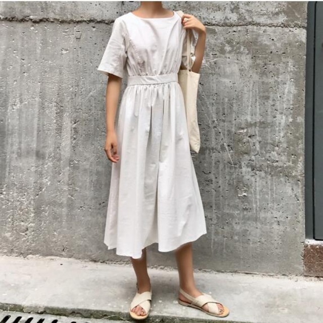 レディースワンピース 2色 背中開き ロングワンピース 新しいデザイン ミモレ丈 カジュアル 韓国風 Cn0585 ワンピの里