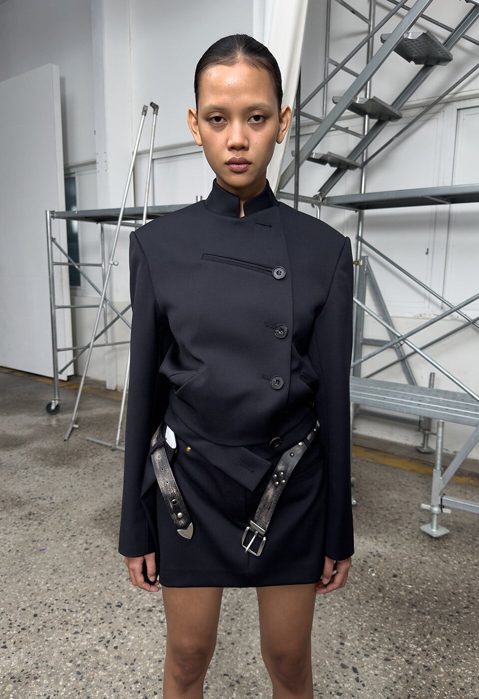 新品タグ付 open yy オープンワイワイ 韓国ブランド 変形スカート黒 OPEN YY] WRAP-OVER WAIST MINI SKIRT, BLACK 正規品 韓国ブランド