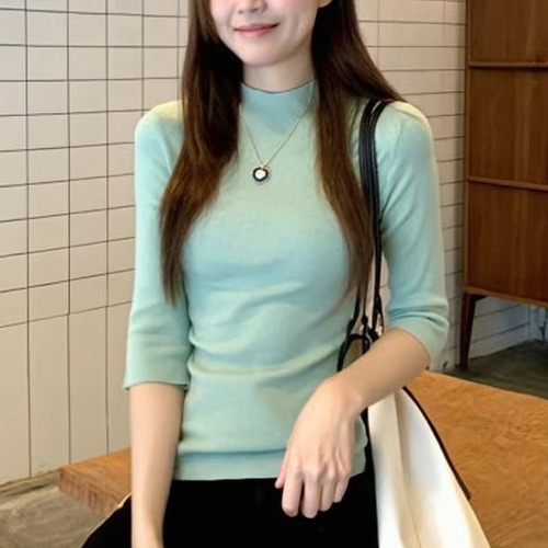 3色／七分袖コンパクトニットトップス ・75826