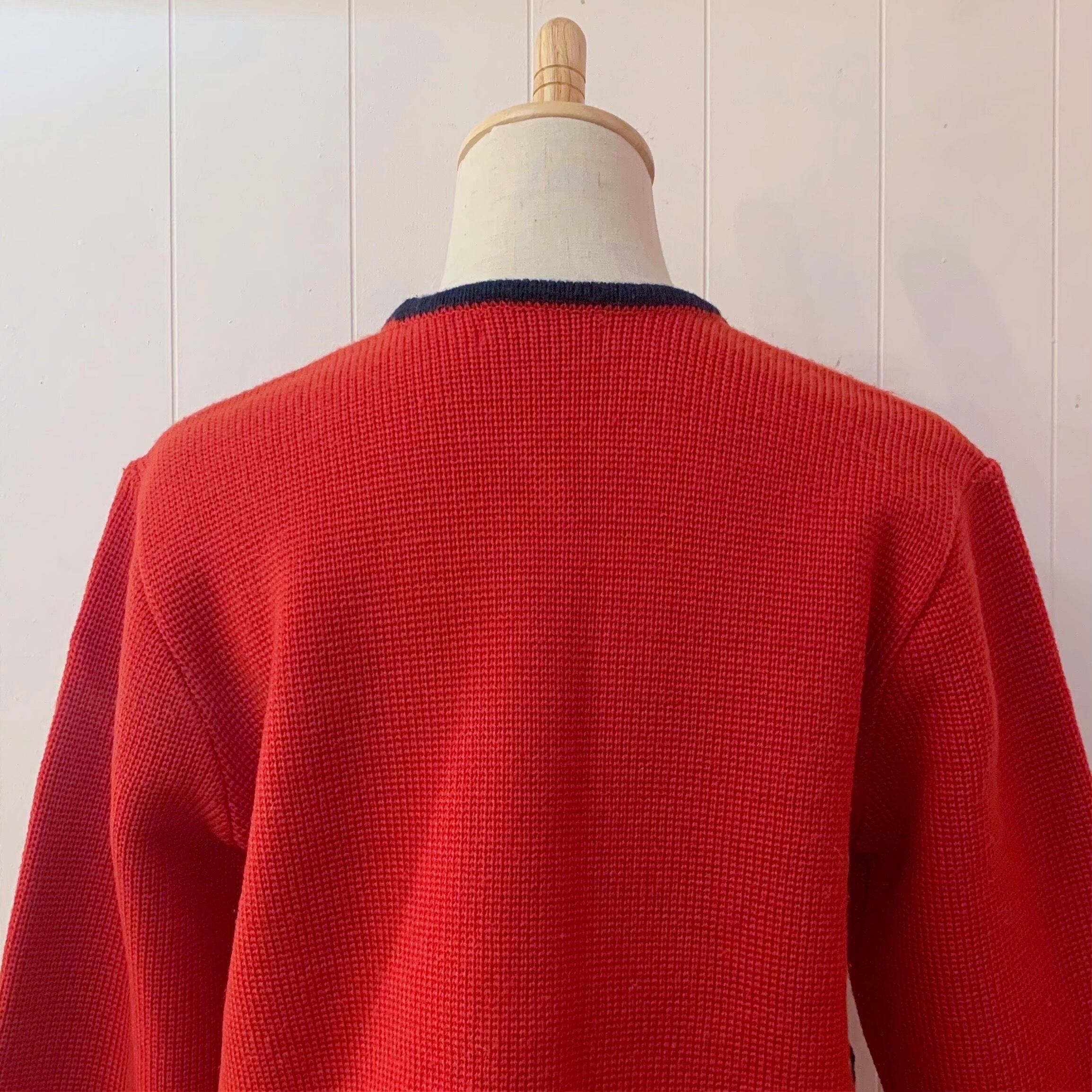 red × navy piping knit cardigan