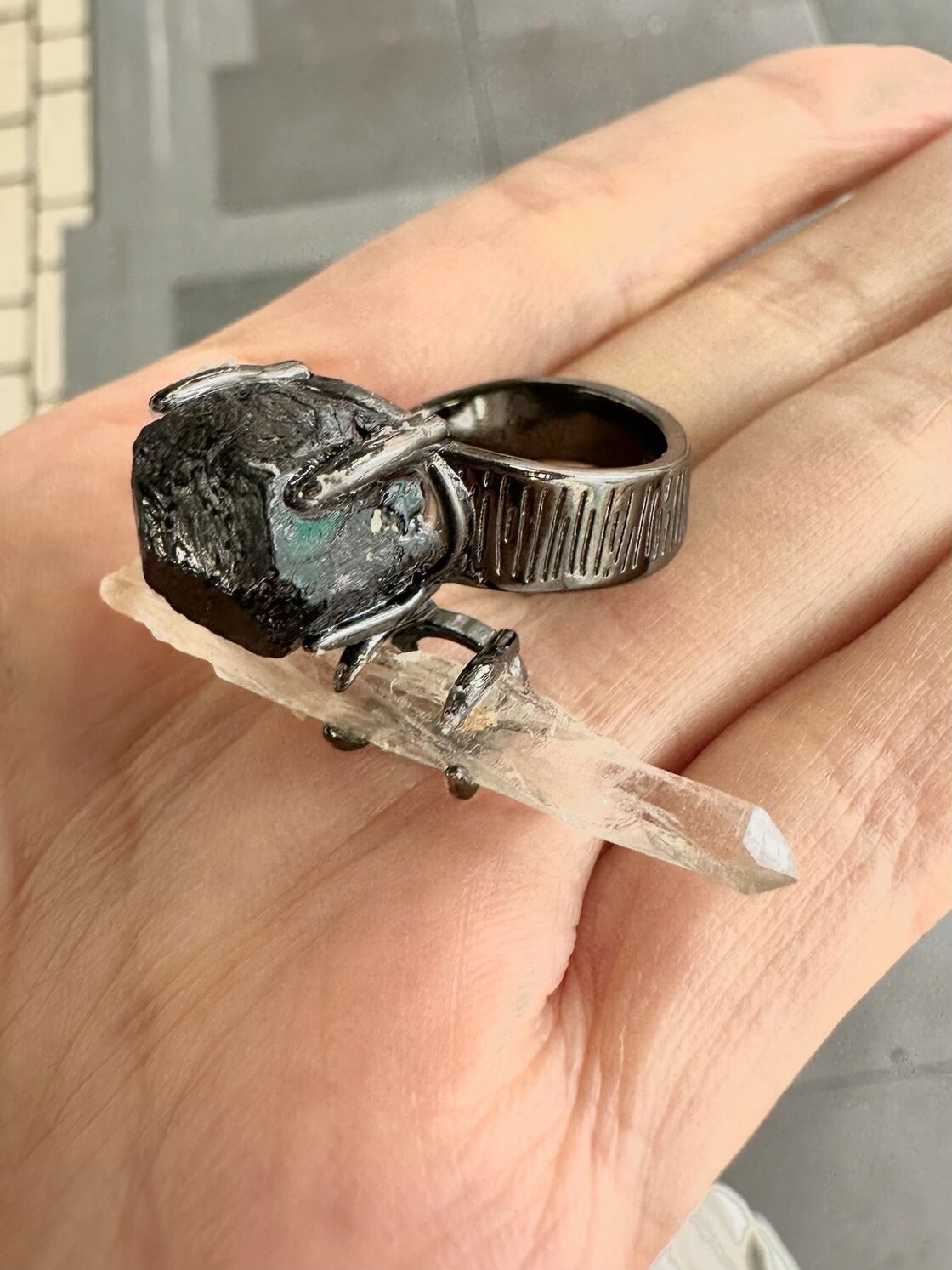 Natural Stone Ring 】-月光と熔岩-一点物 天然石 指輪 アクセサリー 