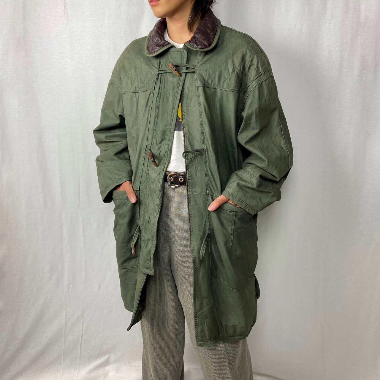 BALLY ヌバック レザーダッフルコート メンズL相当 古着 ハーフコート 