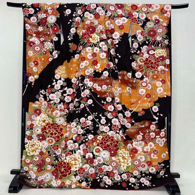 振袖 中古  ブラウン 茶色 正絹 古典 裄68cm 身丈170cm 美品 L サイズ 成人式 5067