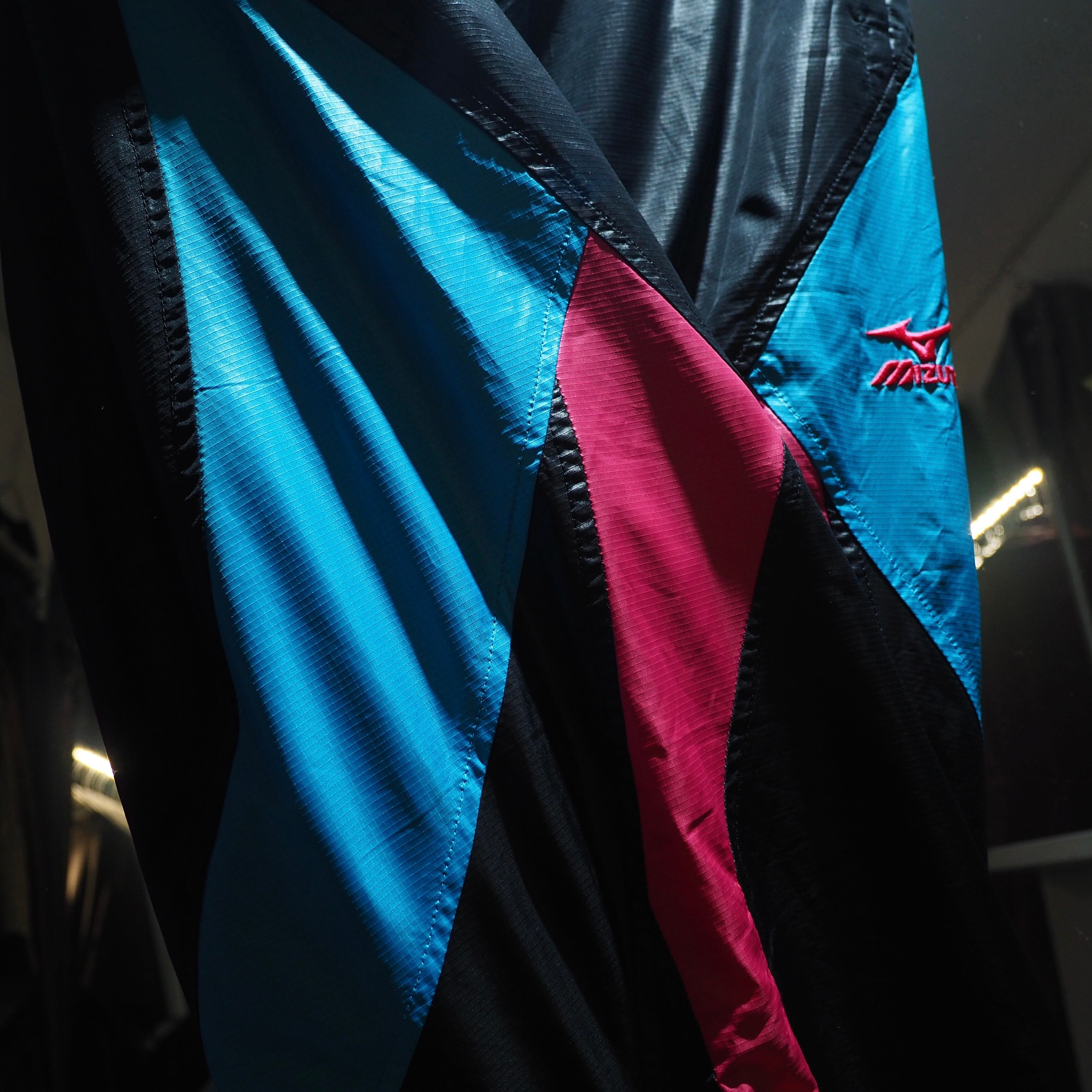 Dark Pink × Neon Blue color panel Switching Cyber track pants