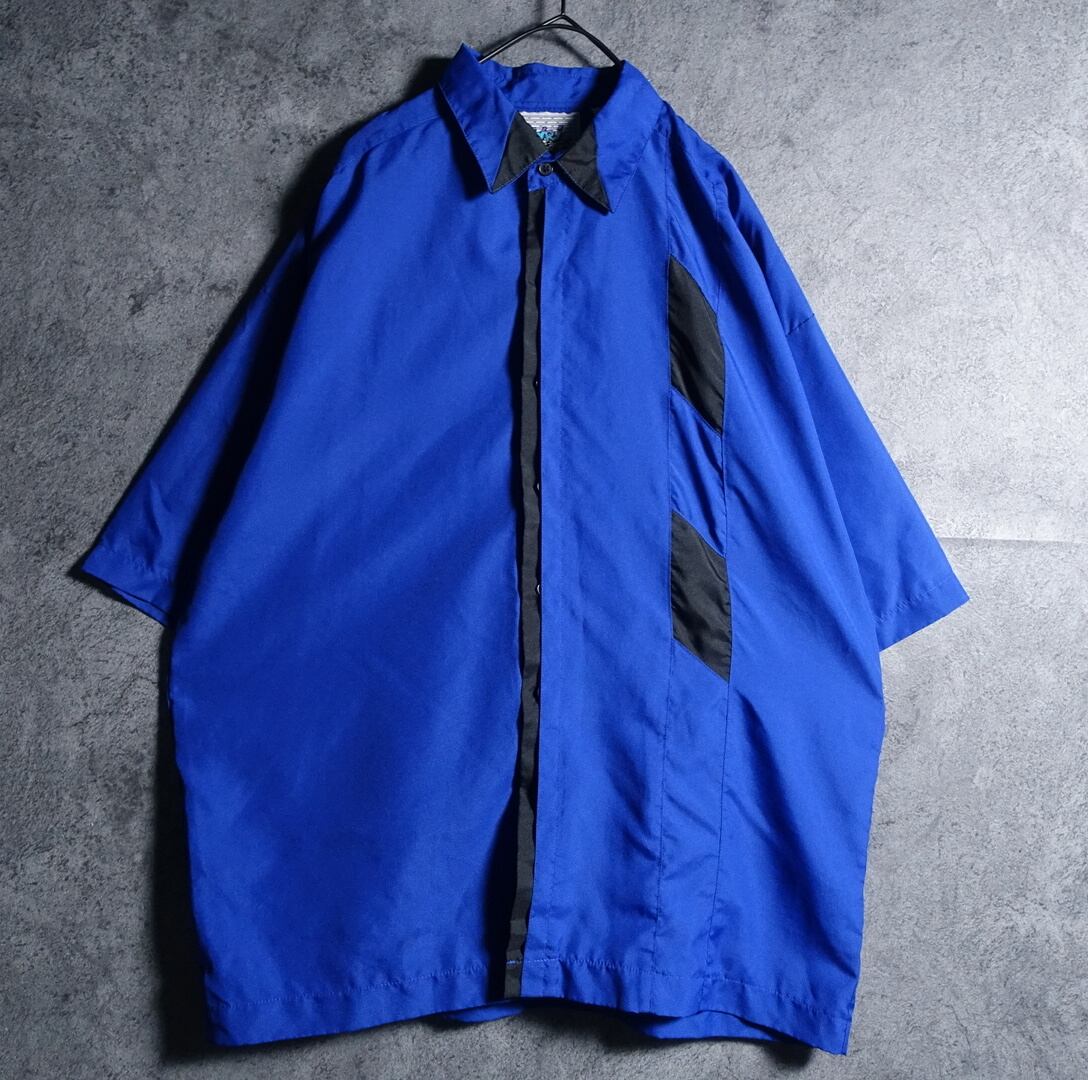 Blue & Black Switching Design S/S Shirt