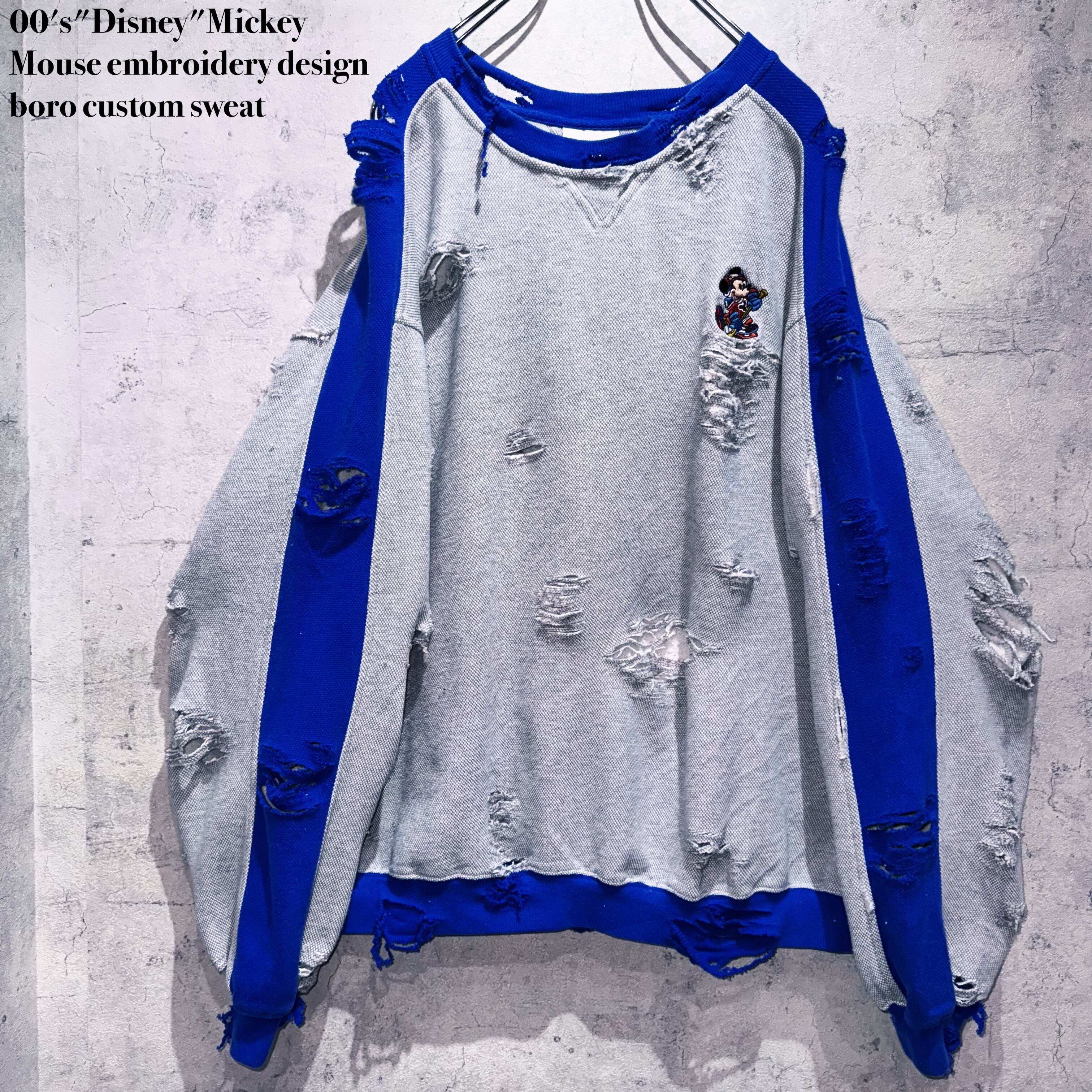 00's"Disney"Mickey Mouse embroidery design boro custom sweat