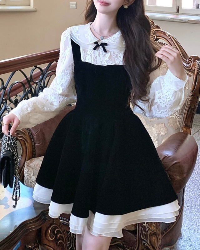 モノトーンフレンチドールワンピース　25W08256