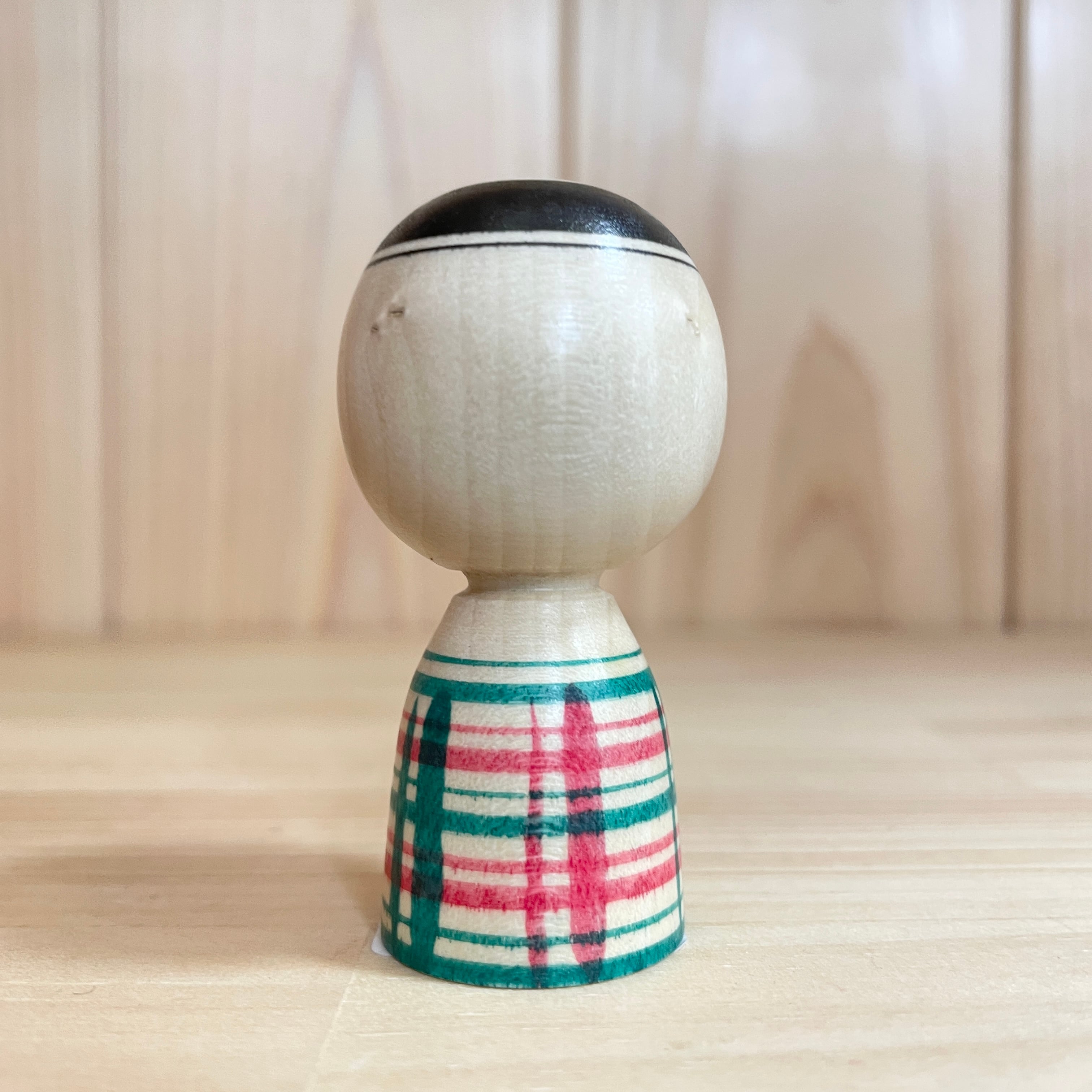 池内潮音工人：弥治郎系】2寸 こけし 冬色チェック 緑・赤：6cm N10SI