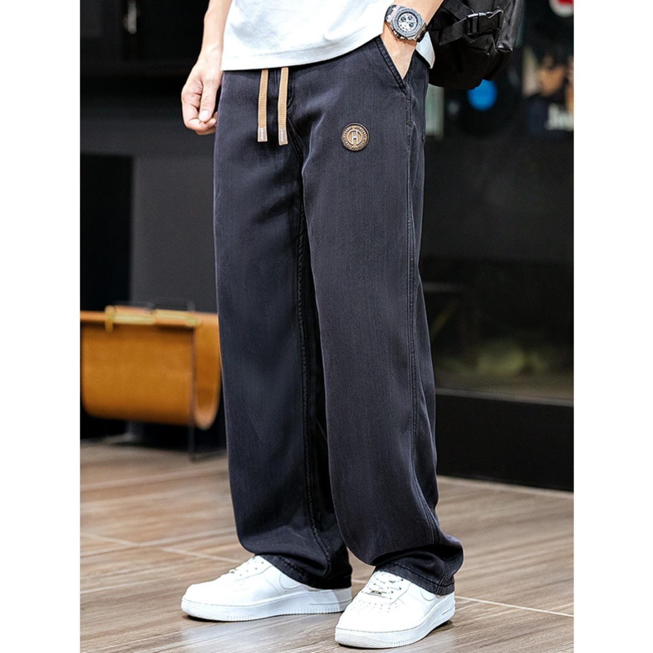 Logo Embroidered Elastic Waist Wide Pants ◇H0343