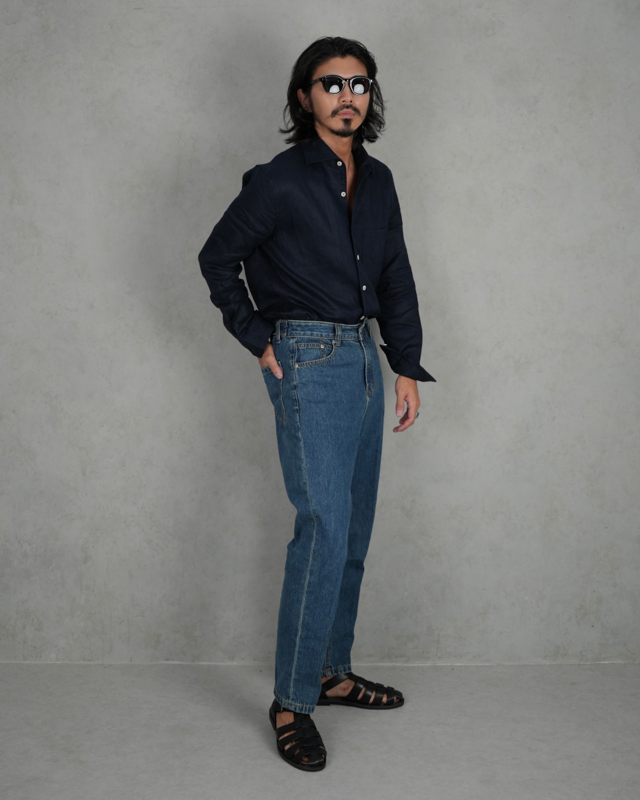 【腰高直整】ハイウエストストレッチデニムパンツ