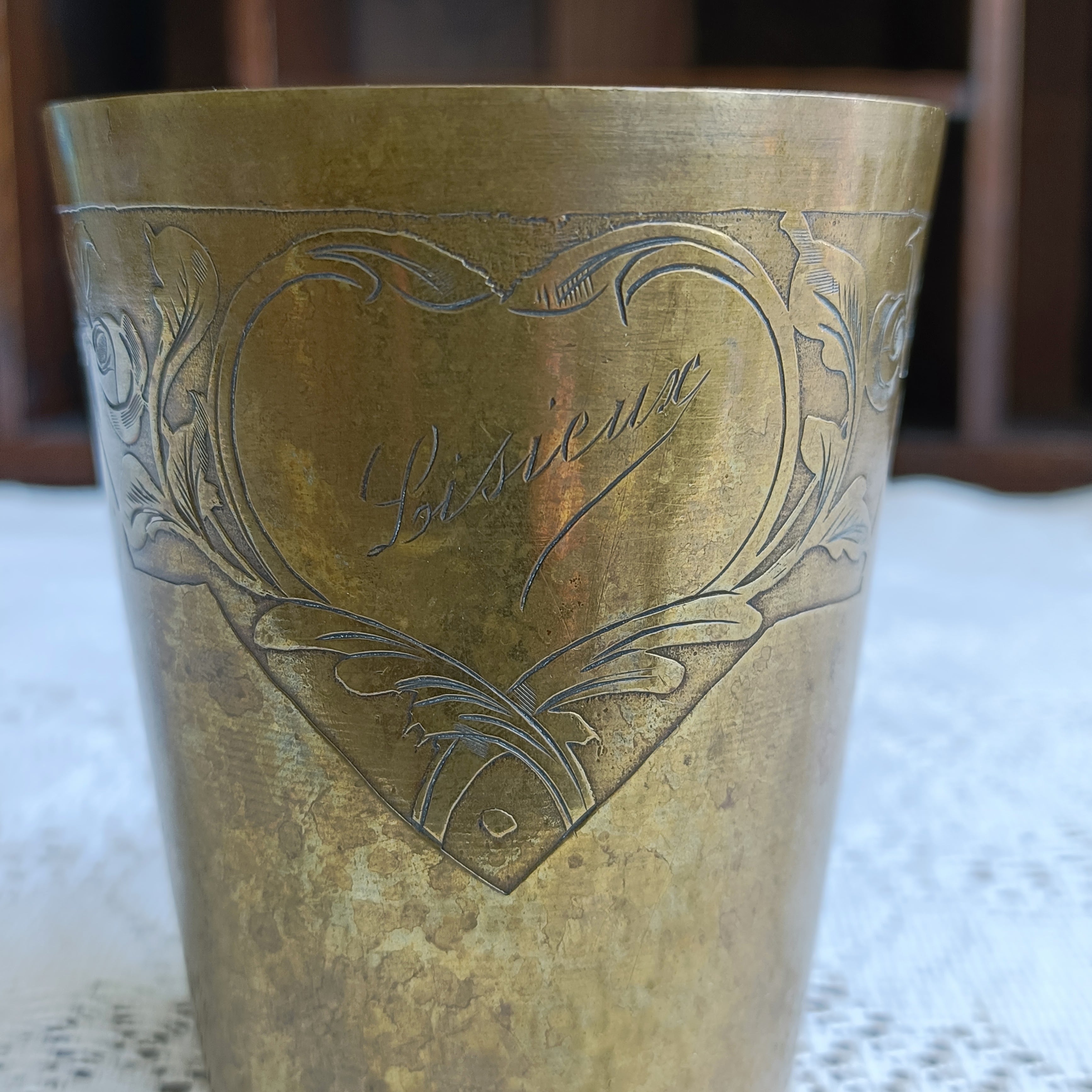 コップ カップ ブラス 真鍮 ハート＆薔薇モチーフ 容器 アンティーク