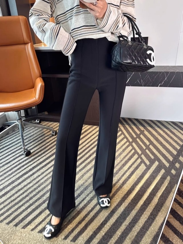 High waist pintuck flare pants　M517