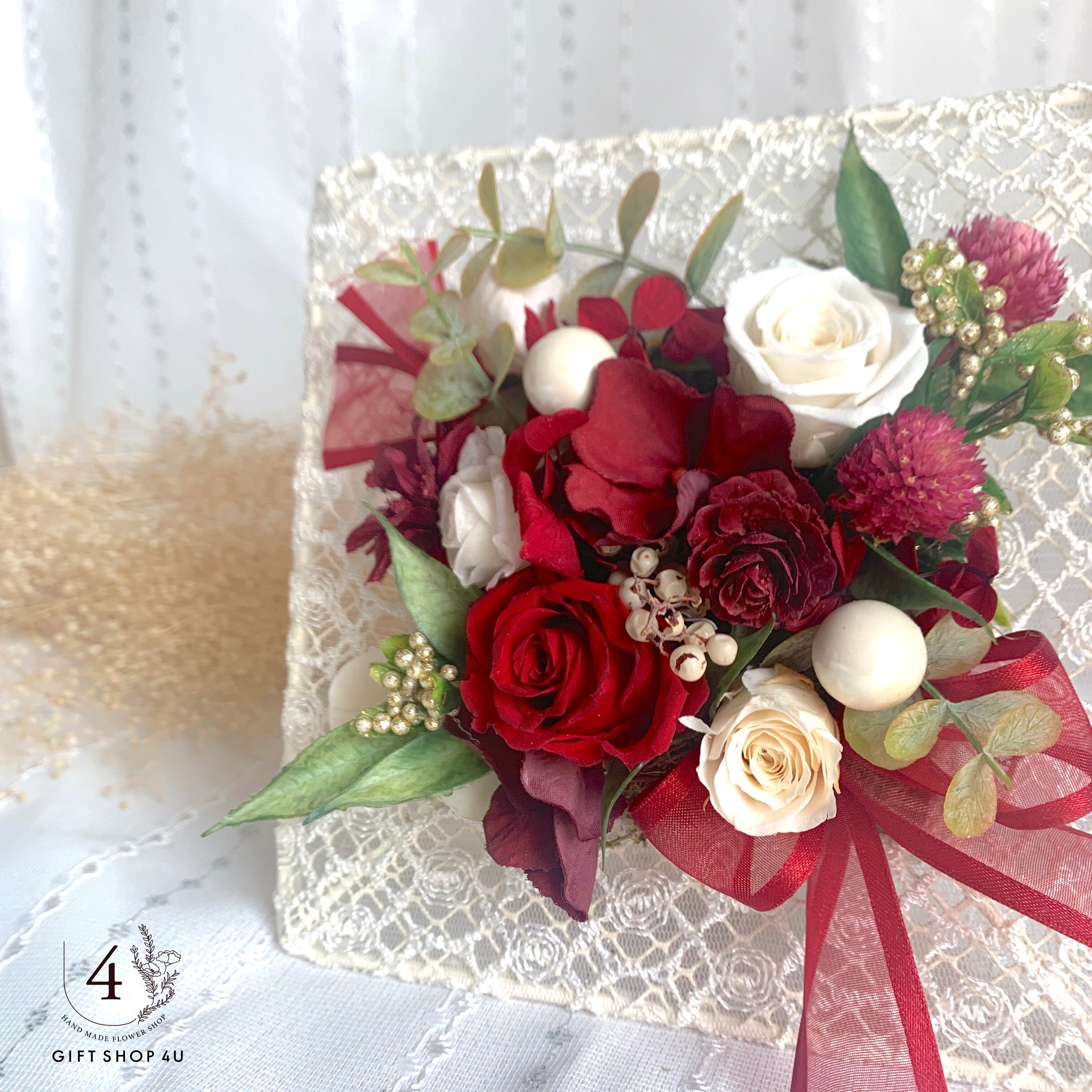 母の日 ローズ プリザーブドフラワーアレンジメント リボン 母の日 フラワーアレンジメント プリザーブドフラワー カーネーション ２３ 4u