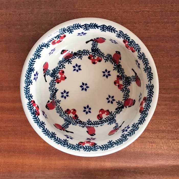 Polish Pottery ポーランド陶器 ペットボウル 高さのあるお皿 赤い鳥と