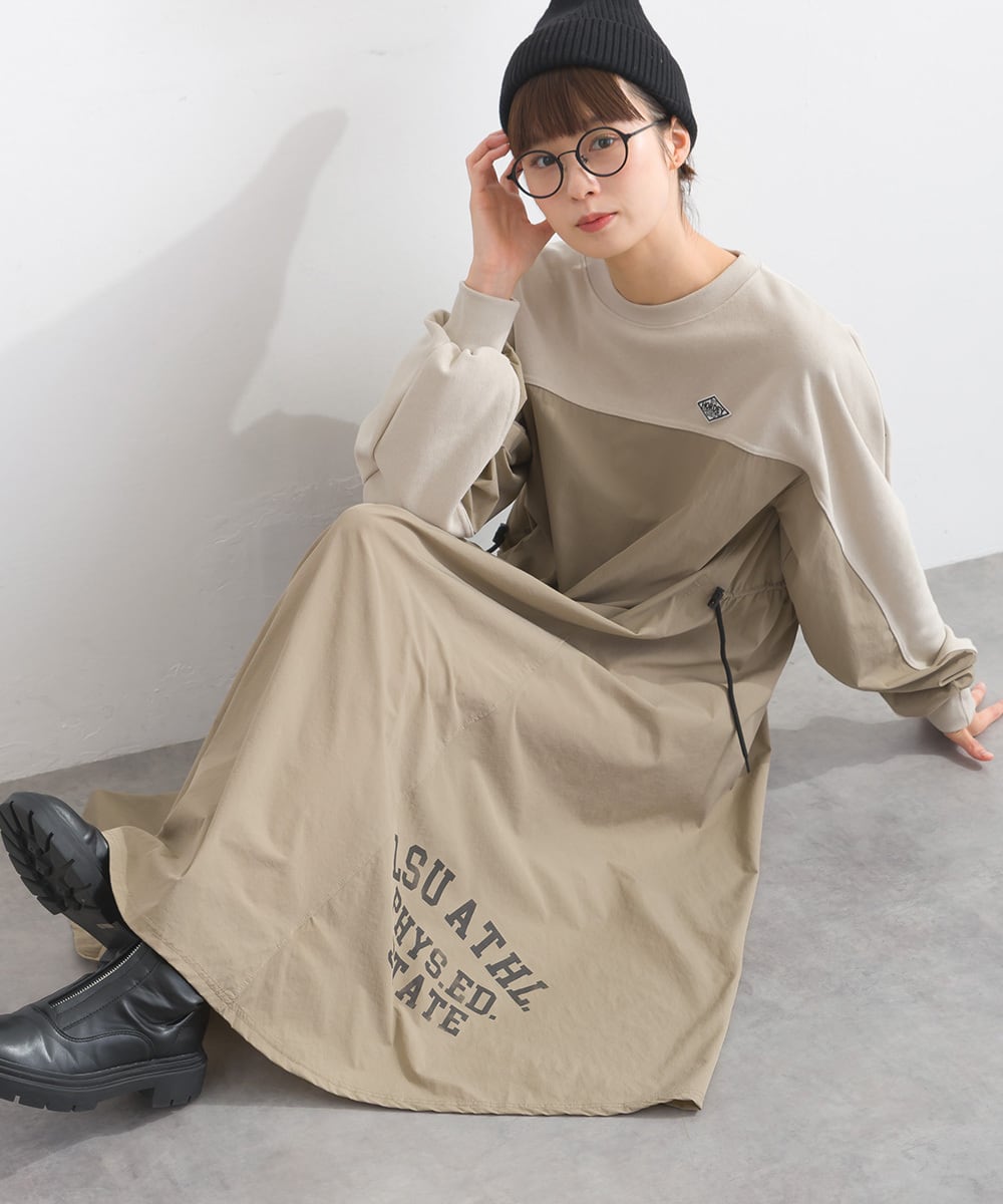 K53109 CT裏毛×ストレッチナイロンリメイクスエットワンピース / CT