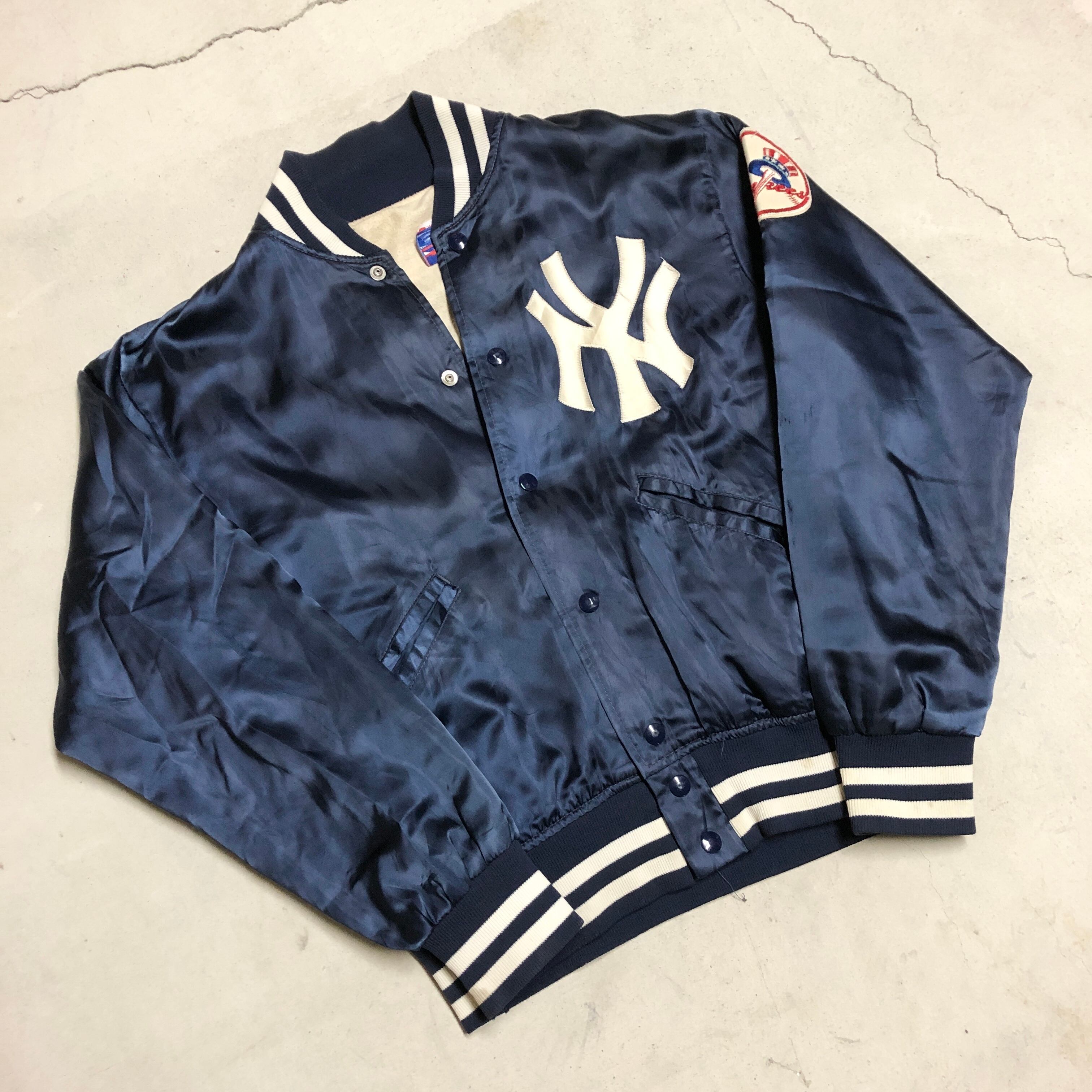 レア物New York Yankees ジャケット ネイビー/シルバー 古着 90年代 GENUINE MERCHANDISE MLB NEW YORK YANKEES ニューヨーク