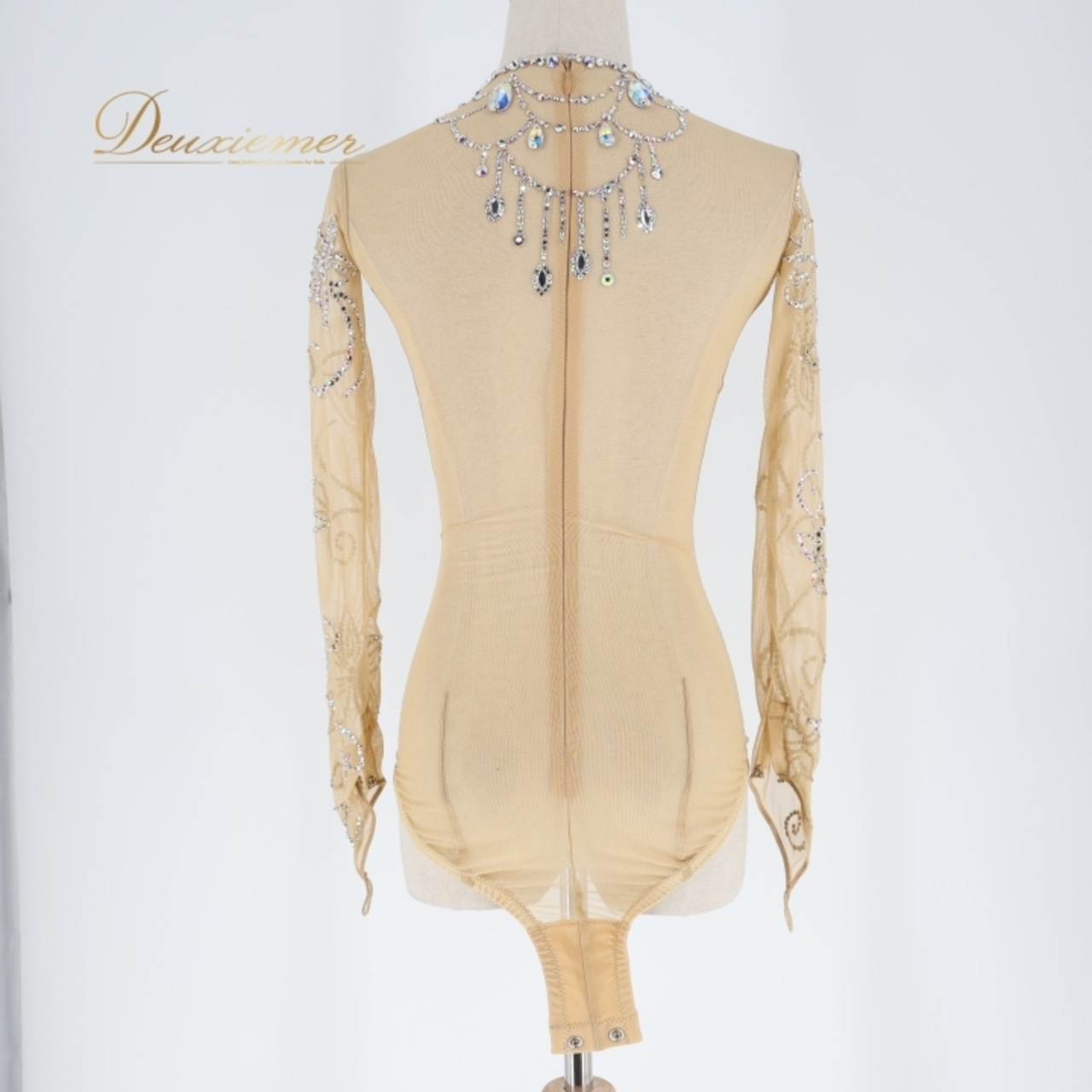 ダンス 衣装 トップス レオタード ベージュ系 新体操 社交ダンス フィギュアスケート ボディスーツ ラインストーン 競技 競技用 ダンス衣装 イベント ステージ 伸縮 ストレッチ 花 上品 華やか シルバー系
