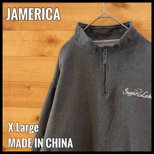 【JAMERICA】ハーフジップ スウェット トレーナー ホテル Sugar Lake Lodge 刺繍ロゴ ワンポイントロゴ XL US古着