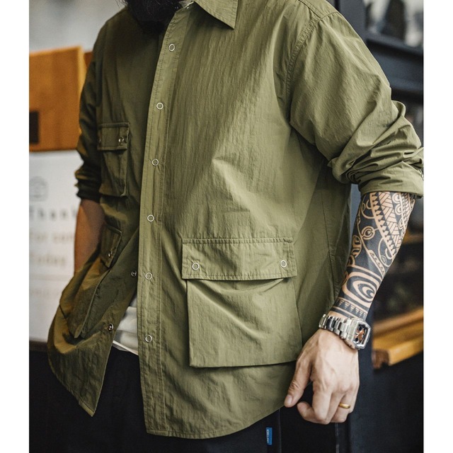 レトロアウトドアレジャールーズプリーツシャツ 225048