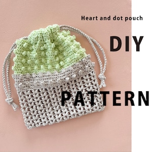 【かぎ針PDF編み図】ハートアンドドット ポーチ　編み図 ダウンロード販売
