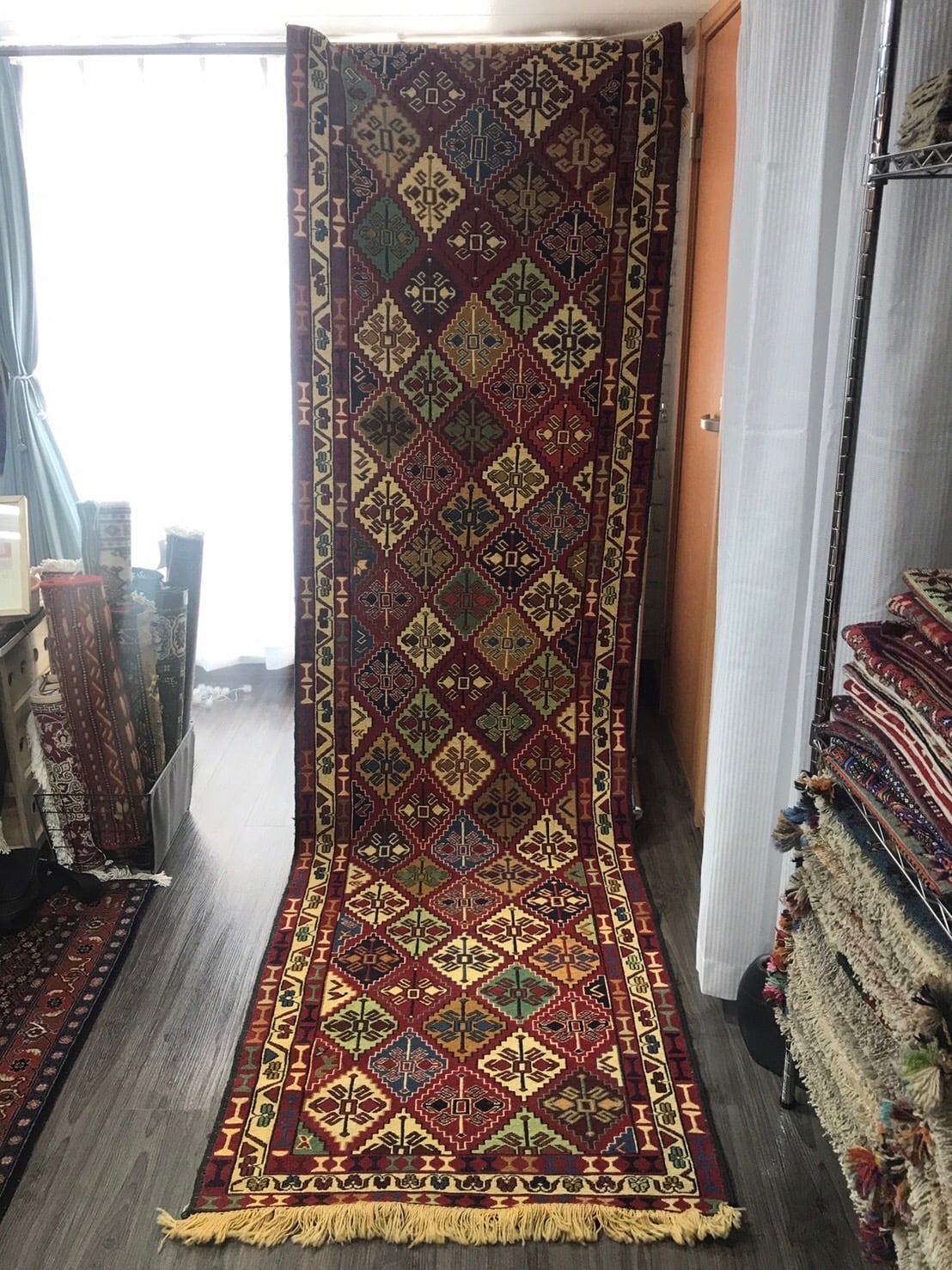 新品　ペルシャ絨毯　手織りキリム　スマック織　300cm×85cm ウール　草木染め　ランナータイプ | sasanianrugs ペルシャ絨毯専門店  powered by BASE