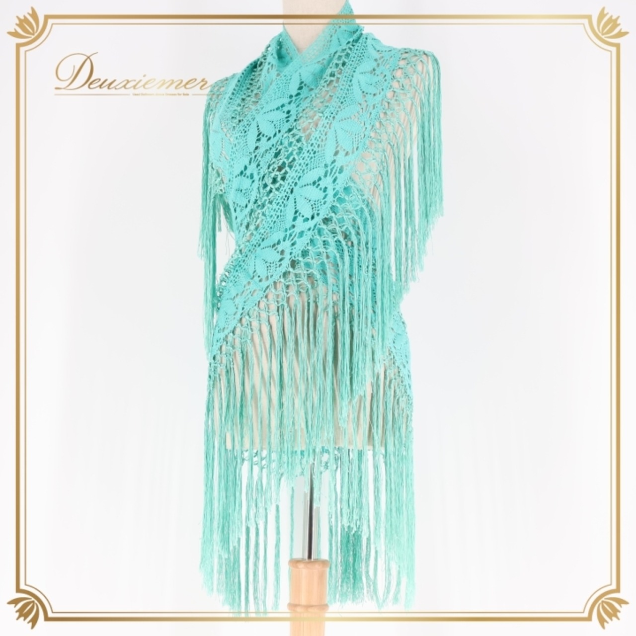 フラメンコ 衣装 ソニアジョーンズ SONIA JOHNES シージョ ピキージョ グリーン ブルー 緑 青 水色 フレコ フリンジ 編み込み ダンス パーティ 装飾 小物 グリーン系 フラメンコ衣装 おしゃれ レディース ダンス小物 踊り衣装 ステージ衣装 透かし編み