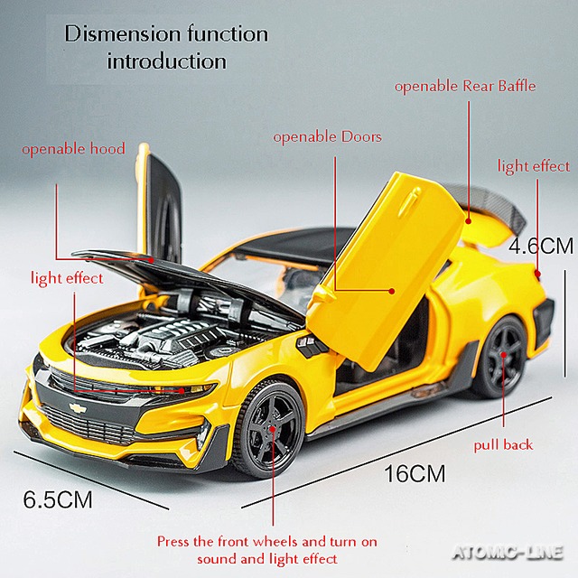 シボレー CAMARO カマロ 1/32 ミニカー 全5色 ライト点灯 エンジンサウンド 合金モデル 模型 ジオラマ